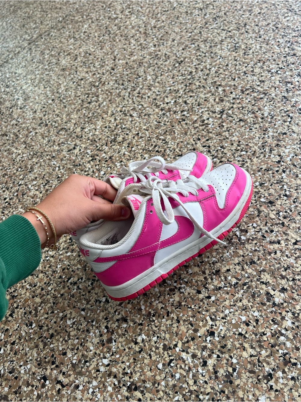 Nike Kids Pink and White Low-Top Sneakers with Bold Swoosh